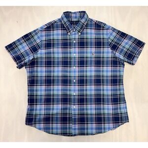 Polo Ralph Lauren Shirt Men XXL Blue Plaid Pastel Oxford Easter Preppy Classic